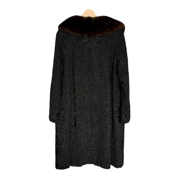 Women’s Black Persian Lamb Coat w Brown Mink Collar Flemington Furs Medium - Picture 8 of 12